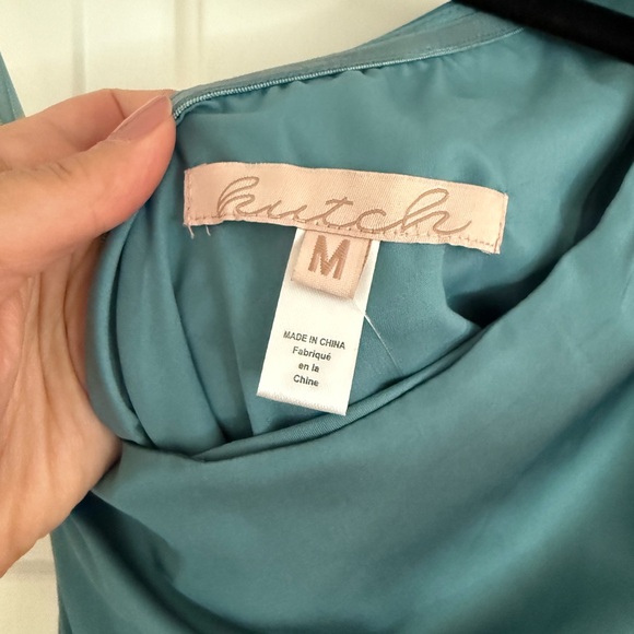 Hutch Asymmetrical One-Shoulder Faux-Feather Scarf Midi Dress Size Medium NWT - Picture 5 of 9